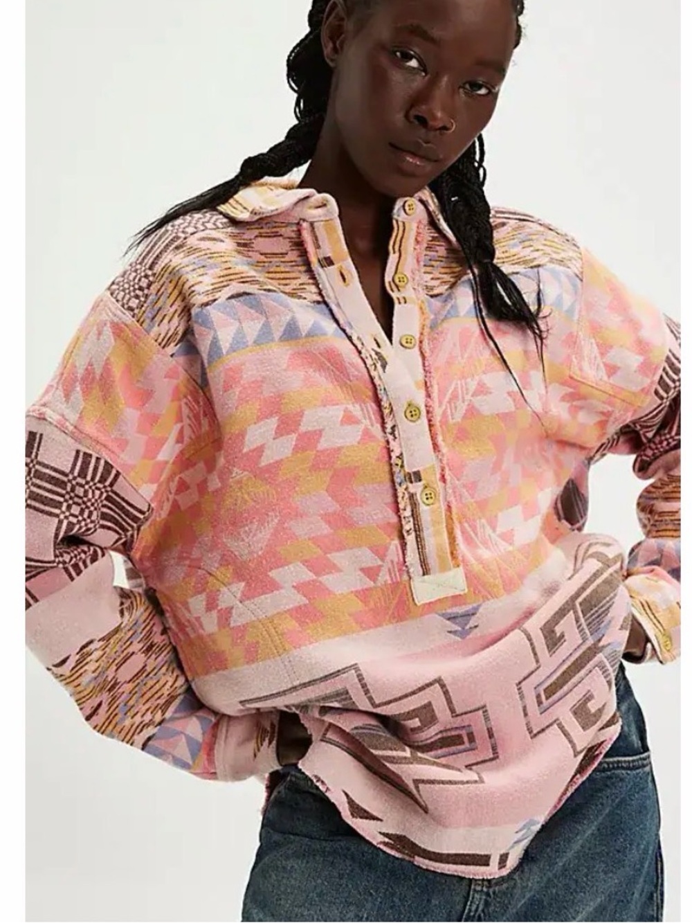 Free People We The Free Arizona Sky Pullover XL Lemon Combo Boho Thick Fall